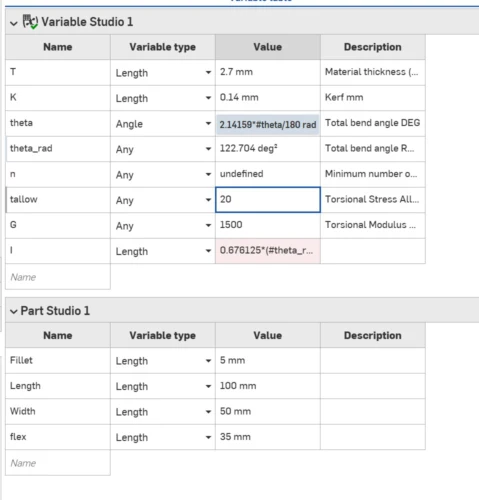 Variable Table Onshape Variable table Onshape